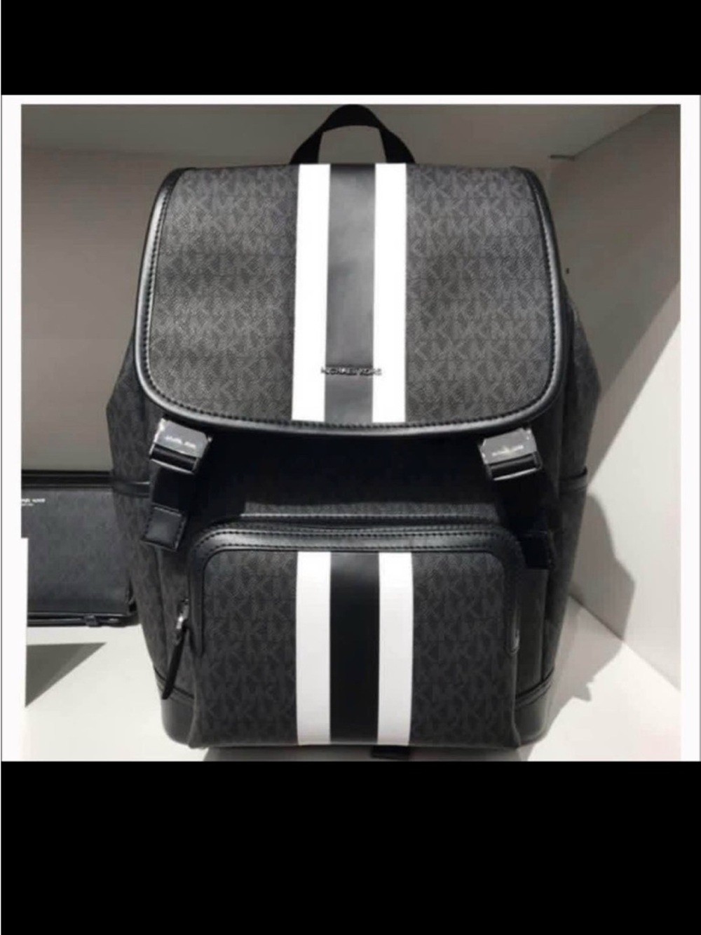 Michael Kors Black & White Stripe Monogram Backpack